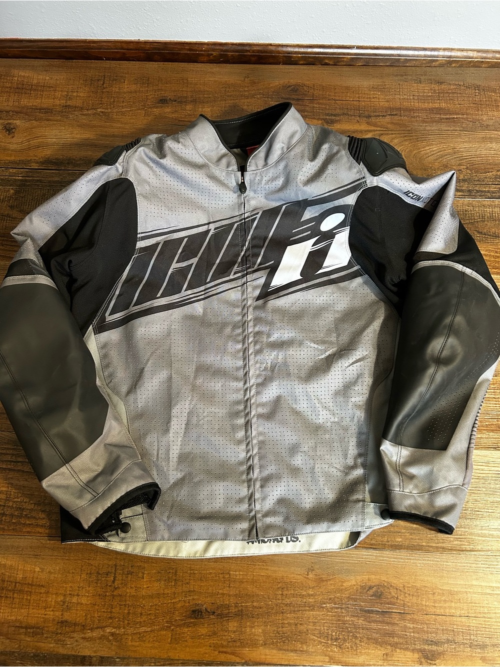 Icon Men's Overlord SB2 Ce Prime Zip Padded Motorcycle Jacket Grey/Black 2XL